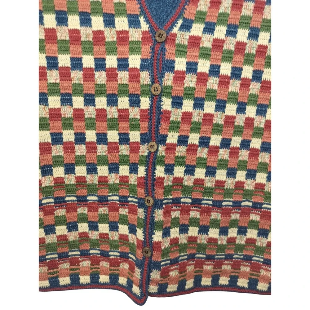 KORET City Blues Women's M Vintage Geometric Checkered Knit Button Up‎ Vest